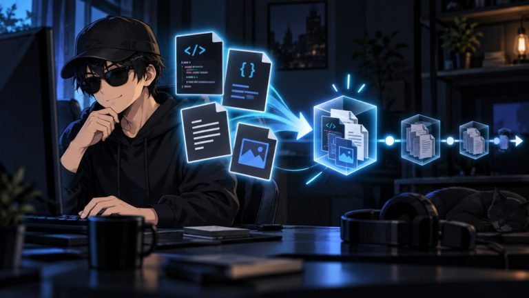 Gitでファイルの変更をコミットとして記録するイメージ