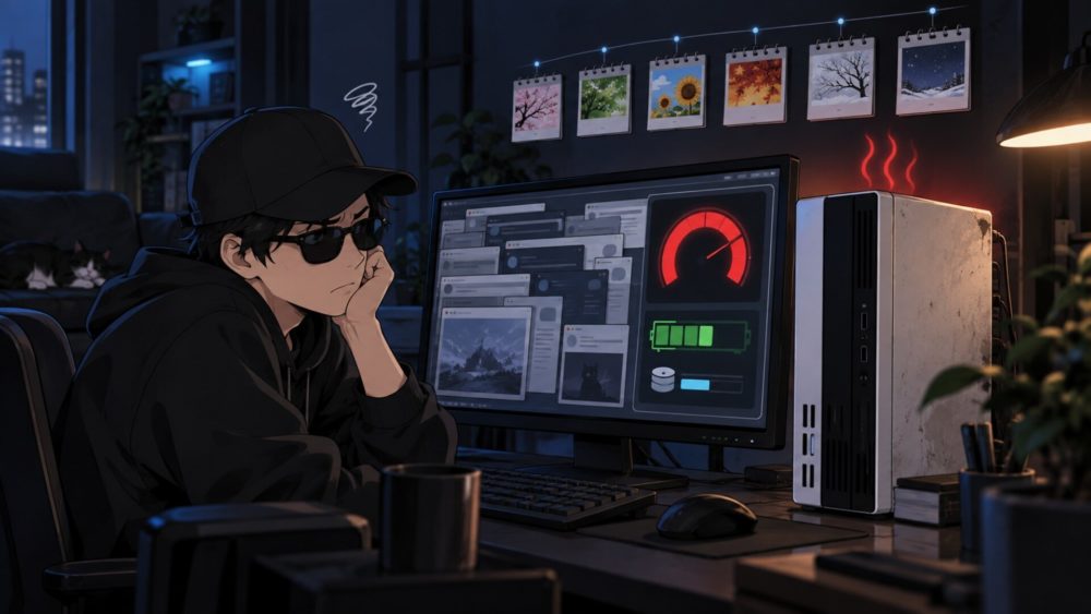 多タブ使用で余裕が少なくなった旧リビングPCのイラスト