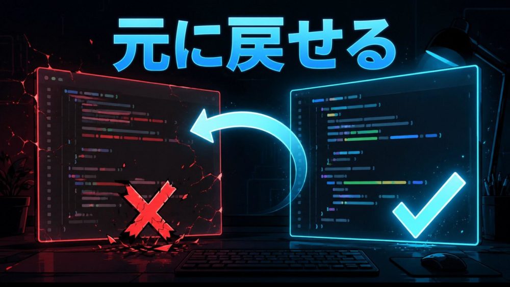 Gitで失敗した変更を以前の状態へ戻すイメージ