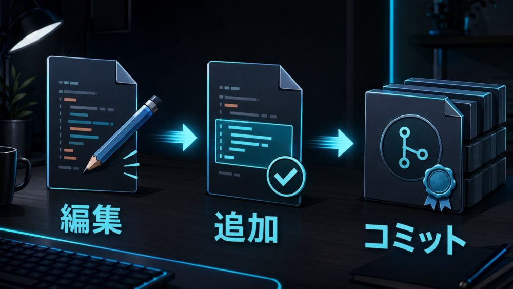 Gitのリポジトリとコミットを表したイメージ