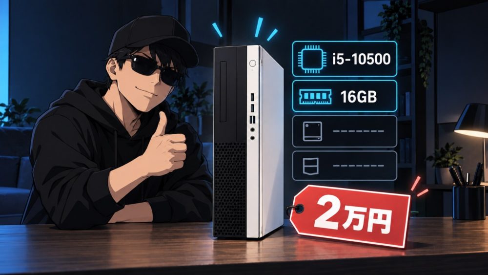 Core i5-10500と16GBメモリの中古PCを2万円で選んだイラスト
