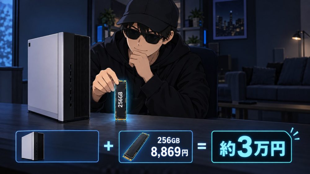 新品256GB NVMe SSDを選び総額約3万円に収めたイラスト