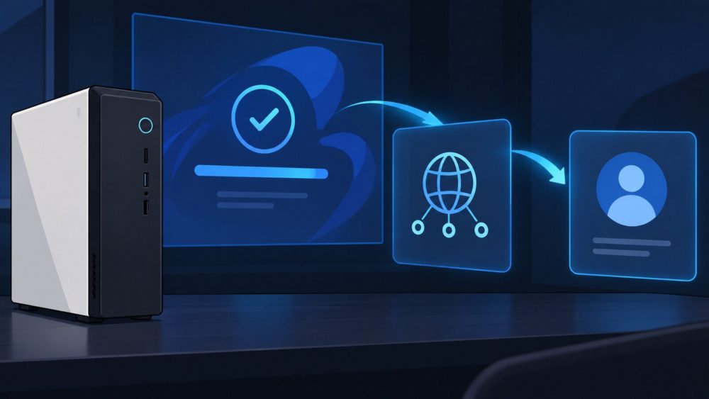 Windows 11 ProのインストールからMicrosoftアカウント初期設定へ進む説明図