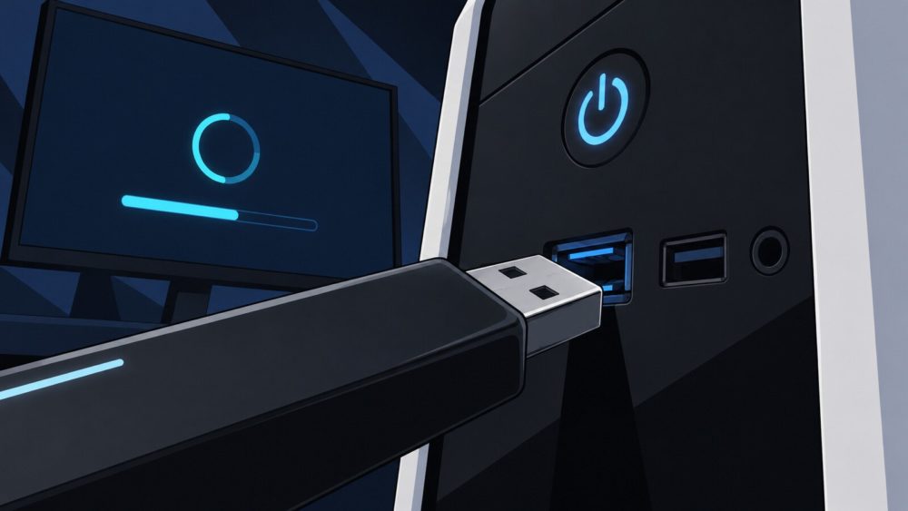 ESPRIMOへUSBを挿してWindows 11インストーラーが起動する説明図