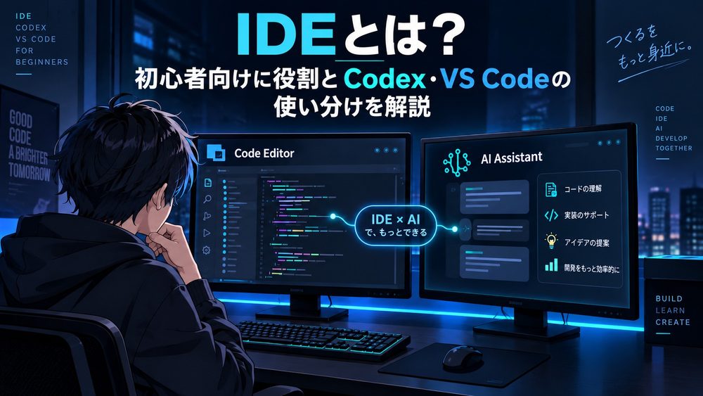 IDEとCodex・VS Codeの関係を表した初心者向けイラスト