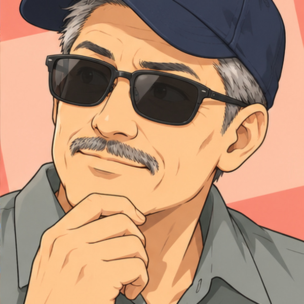アッシュ:帽子とサングラスの架空アニメ調プロフィールアイコン