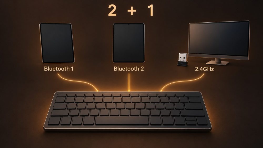 キーボードのBluetooth2枠とUSBレシーバー1枠を示す概念図